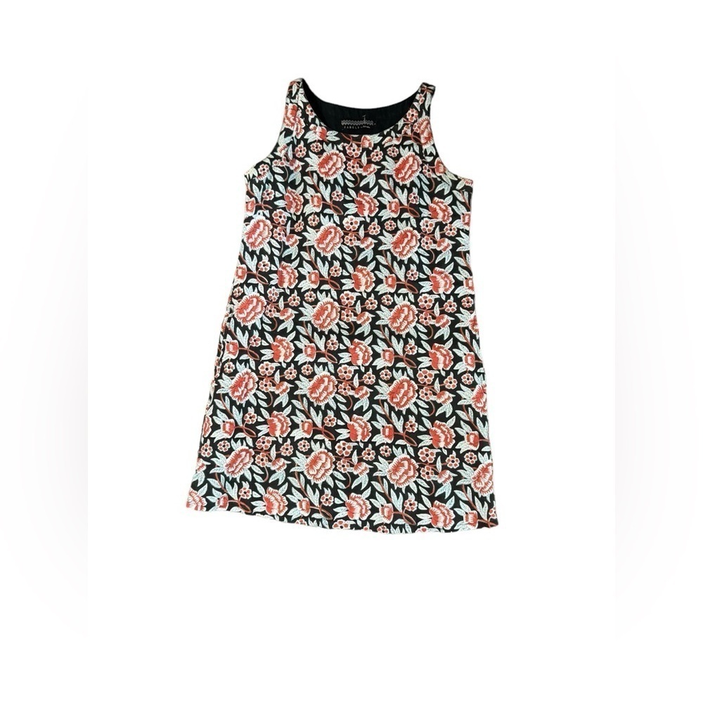 Fabindia Fabels Women's Linen Blend Sheath Dress Sleeveless Red Black Floral M